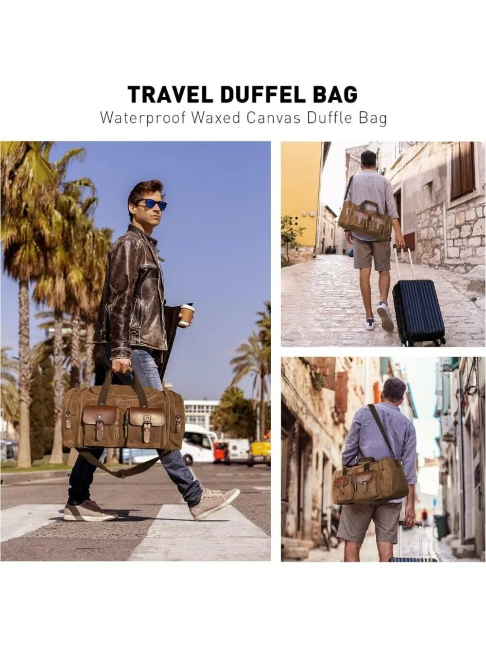 Spacious 50L Waxed Canvas Duffle Bag - Stylish Weekender Overnight Travel Tote